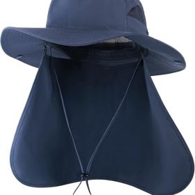 Oversize UV Fishing Sun Hat for Big Heads  Quick Dry Boonie Hats,Large Cooling Safari Hats with Strap (Color: Navy Blue-b   XX-Large-3X-Large)