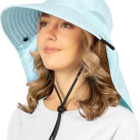 Wide Brim Sun Hat with Neck Flap, UPF50+ Hiking Safari Fishing Hat for Men Women, Sun Protection Beach Hat (Color: Light Blue)